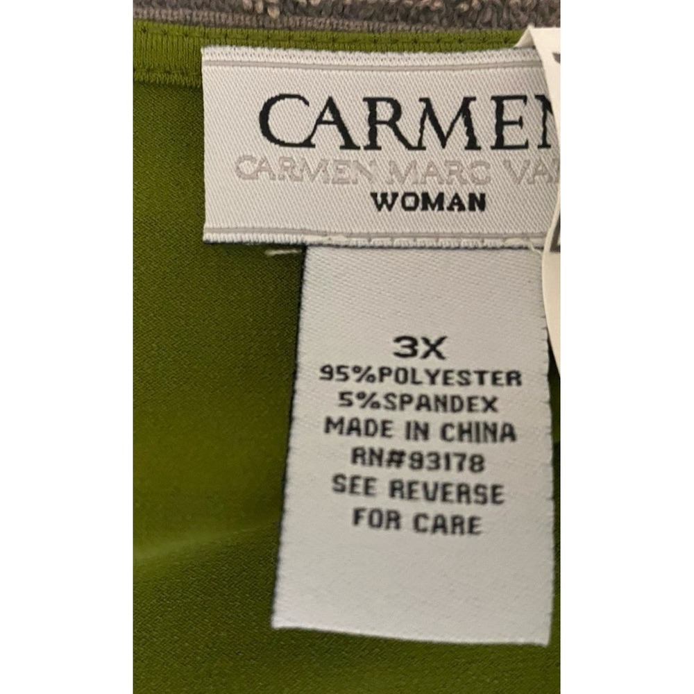 Carmen Marc Valvo Womens Top 3X Green Studded Zip Bell Sleeve Stretch Blouse - Picture 4 of 9
